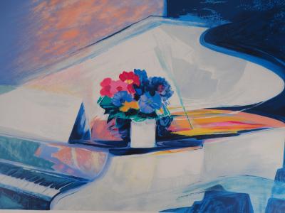 Claude HEMERET : Le piano blanc - Lithographie Originale Signée 2