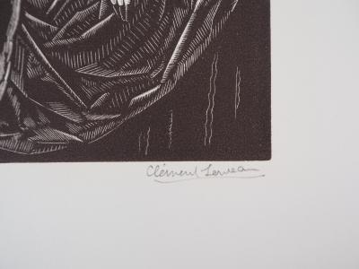 Clement SERVEAU : Le repos, 1929 - Bois gravé original signé 2