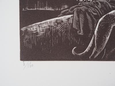 Clement SERVEAU : Le repos, 1929 - Bois gravé original signé 2