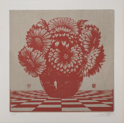 Eduard PELLENS : Fleurs des champs, 1929 - Bois gravé original signé 2