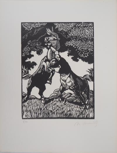 Honore BROUTELLE : Le Centaure et la Licorne - Bois gravé original signé, 1929 2