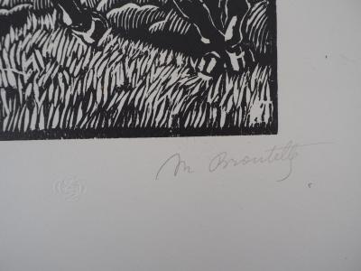 Honore BROUTELLE : Le Centaure et la Licorne - Bois gravé original signé, 1929 2