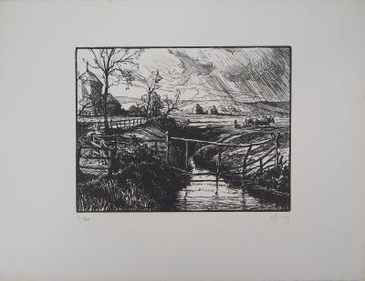 Pierre GUSMAN : La Marrana, campagne romaine - Bois gravé original signé, 1929 2