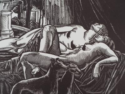 Clement SERVEAU : Le repos, 1929 - Bois gravé original signé 2