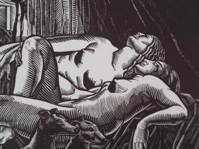 Clement SERVEAU : Le repos, 1929 - Bois gravé original signé 2