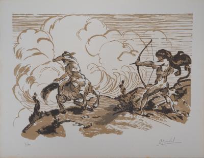 Jules CHADEL: Combat mythologique, 1929 - Bois gravé original signé 2