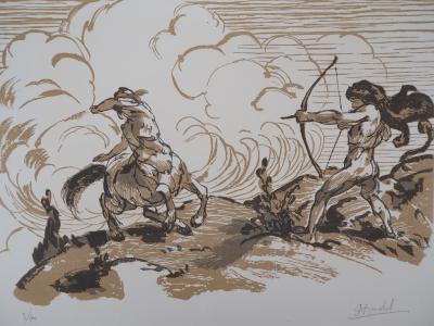 Jules CHADEL: Combat mythologique, 1929 - Bois gravé original signé 2