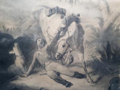 Alphonse MURATON - Soldat de cavalerie mourant, 1872 - Dessin au fusain 2