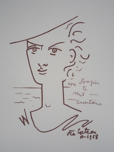 Jean COCTEAU : Portrait de Jeune femme - Lithographie signée 2