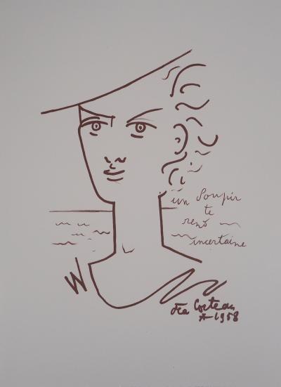Jean COCTEAU : Jeune femme à la plage - Lithographie originale signée 2