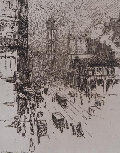 Jean Émile LABOUREUR - Broadway, New York, salon d'automne 1907 - Gravure originale 2