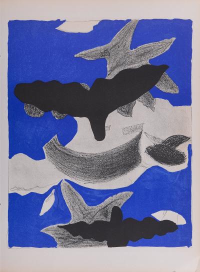 Georges BRAQUE - Oiseaux noirs sur ciel bleu I, 1955 - Lithographie originale 2