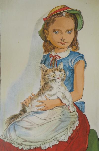 Léonard Tsuguharu FOUJITA - Jeune-fille avec un chat, 1956 - Affiche lithographique originale signée 2