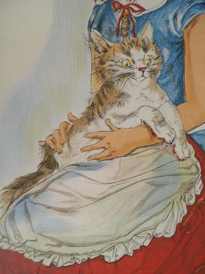 Léonard Tsuguharu FOUJITA - Jeune-fille avec un chat, 1956 - Affiche lithographique originale signée 2