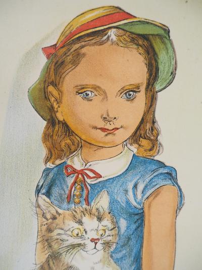 Léonard Tsuguharu FOUJITA - Jeune-fille avec un chat, 1956 - Affiche lithographique originale signée 2