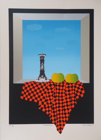 Omer RESIC : Hommage à Cézanne, Deux pommes, Lithographie originale signée 2