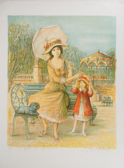 Jacques LALANDE : Mère et fille Belle Epoque - Lithographie originale signée 2