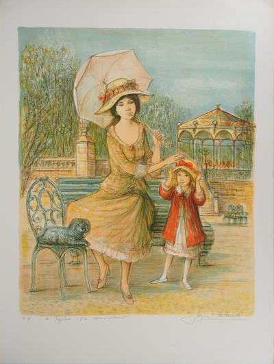 Jacques LALANDE : Mère et fille Belle Epoque - Lithographie originale signée 2