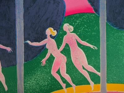 Albert ZAVARO : Trois femmes, Joie, Danse et Fleurs - Lithographie Originale Signée 2