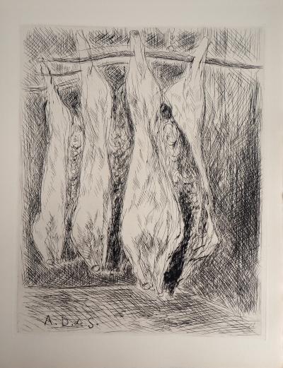 André DUNOYER DE SEGONZAC : La boucherie des Halles - 1937 - Gravure Originale Signée 2