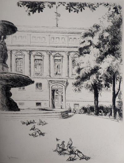Eugène CORNEAU : La Bibliothèque Nationale - 1937 - Gravure Originale Signée 2