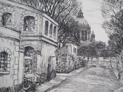 Jean FRELAUT : Vue sur le Panthéon  - 1937 - Gravure Originale Signée 2
