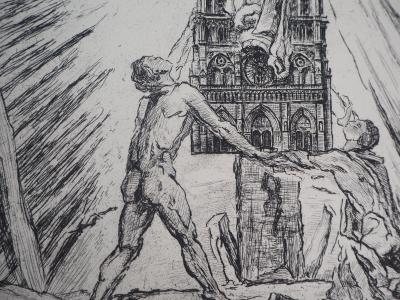 Georges DESVALLIERES : Le Crucifix de Notre Dame de Paris - 1937 - Gravure Originale Signée 2