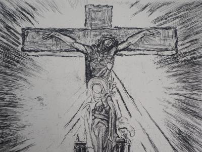 Georges DESVALLIERES : Le Crucifix de Notre Dame de Paris - 1937 - Gravure Originale Signée 2