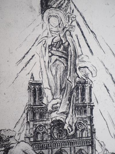 Georges DESVALLIERES : Le Crucifix de Notre Dame de Paris - 1937 - Gravure Originale Signée 2