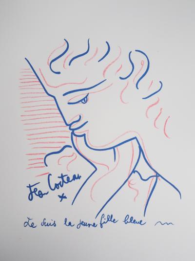 Jean COCTEAU : La jeune fille bleue - Lithographie originale signée 2