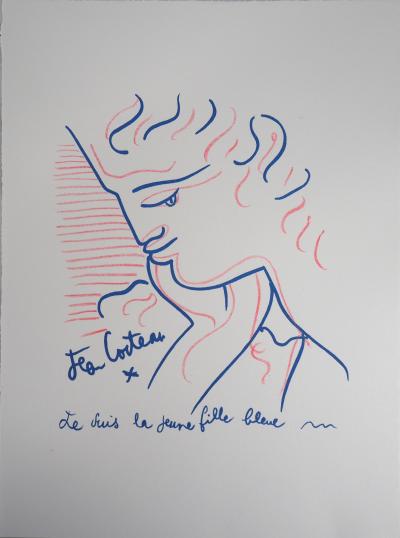 Jean COCTEAU : La jeune fille bleue - Lithographie originale signée