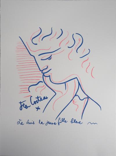 Jean COCTEAU : Jeune fille bleue - Lithographie signée
