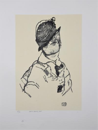 Egon SCHIELE (d’après) - La fille au chapeau et au voile, 1915 - Lithographie numérotée 2