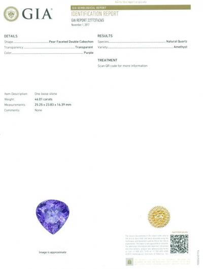 Améthyste Mauve Certifié GIA 46.01 ct. 2
