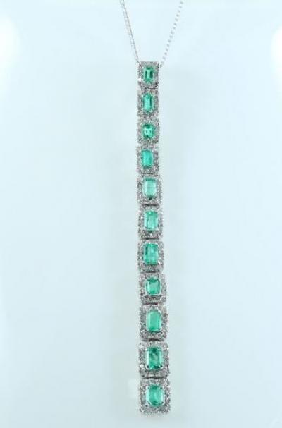 Long Emerald (Colombian) and Diamond Pendant Necklace 2