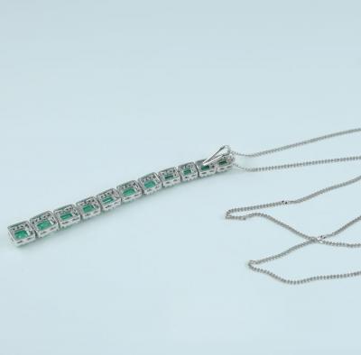 Long Emerald (Colombian) and Diamond Pendant Necklace 2