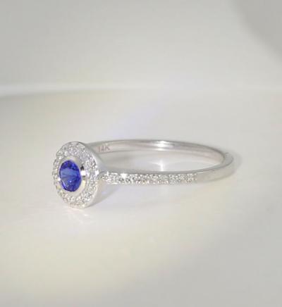 Bague Or Blanc Diamants et Saphir Bleu 2