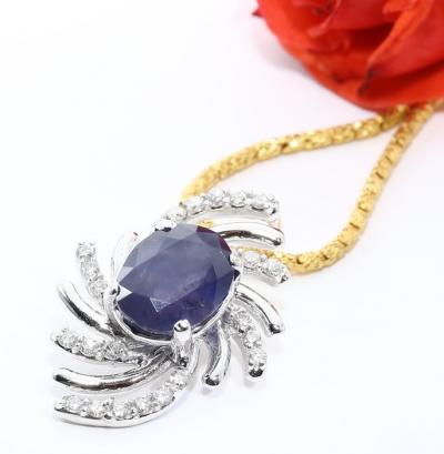 White Gold Designer Untreated Kashmir Sapphire & Diamond Pendant Necklace 2