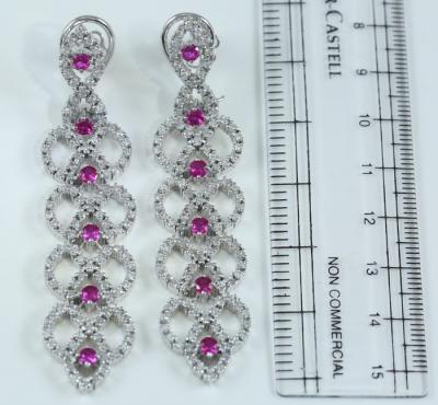 White Gold Diamond and Ruby Long Earrings 2
