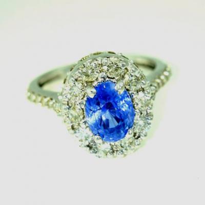 Bague Or Blanc Saphir Bleu Diamants 2