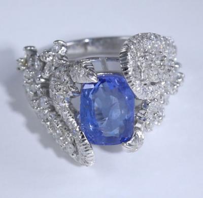 Bague Or Blanc Saphir Bleu Diamants 2