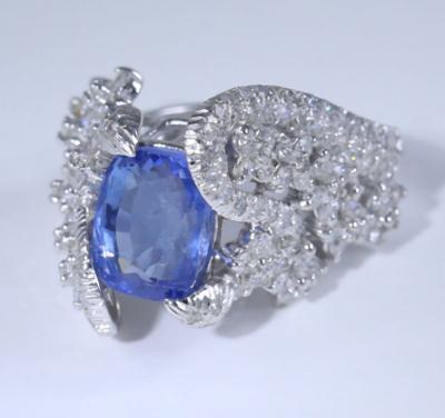Bague Or Blanc Saphir Bleu Diamants 2