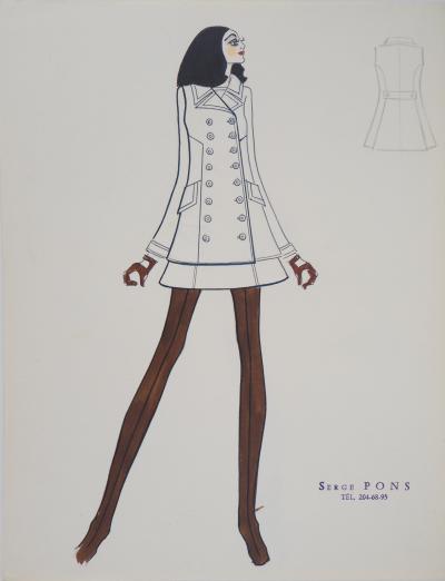 Serge PONS : Yves Saint Laurent, Imperméable chic - Aquarelle originale signée 2