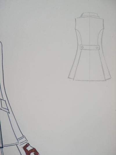 Serge PONS : Yves Saint Laurent, Imperméable chic - Aquarelle originale signée 2