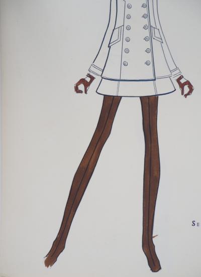 Serge PONS : Yves Saint Laurent, Imperméable chic - Aquarelle originale signée 2