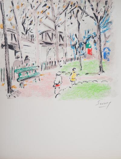 Robert SAVARY : Le Parc Monceau - 1969 - Lithographie originale signée 2