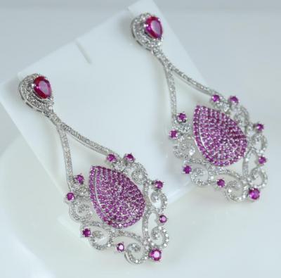 White Gold  Diamond and Ruby Chandelier Earrings 2