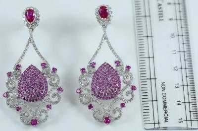 White Gold  Diamond and Ruby Chandelier Earrings 2