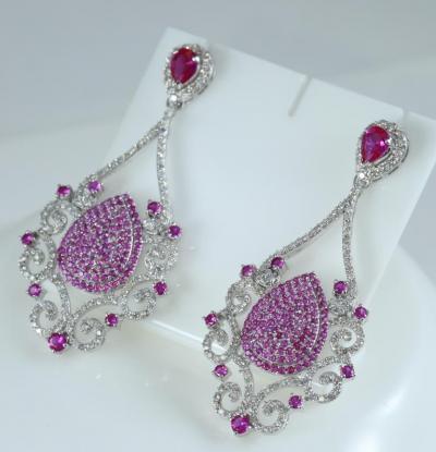 White Gold  Diamond and Ruby Chandelier Earrings 2