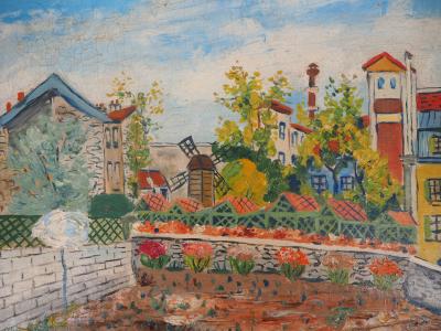 Elisée MACLET - Le Maquis à Montmartre et le moulin à poivre - Huile sur toile Signée 2